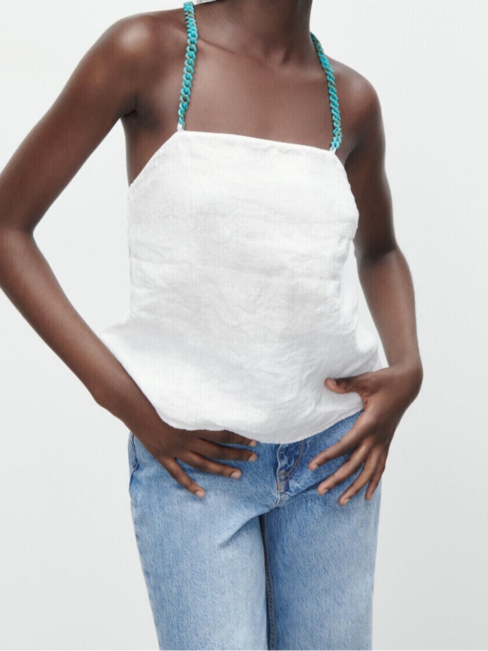 Turquoise chain linen Zara top